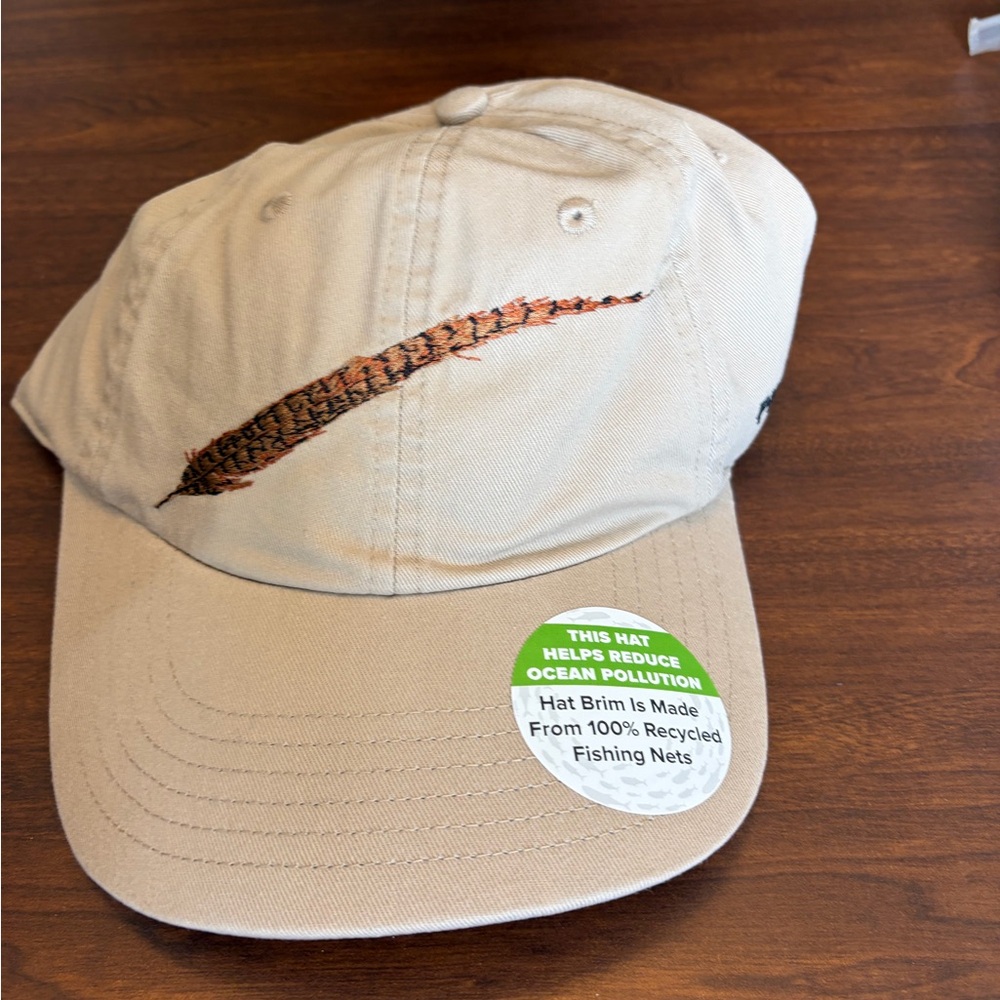 Orvis Tan Baseball Cap with Embroidered Feather